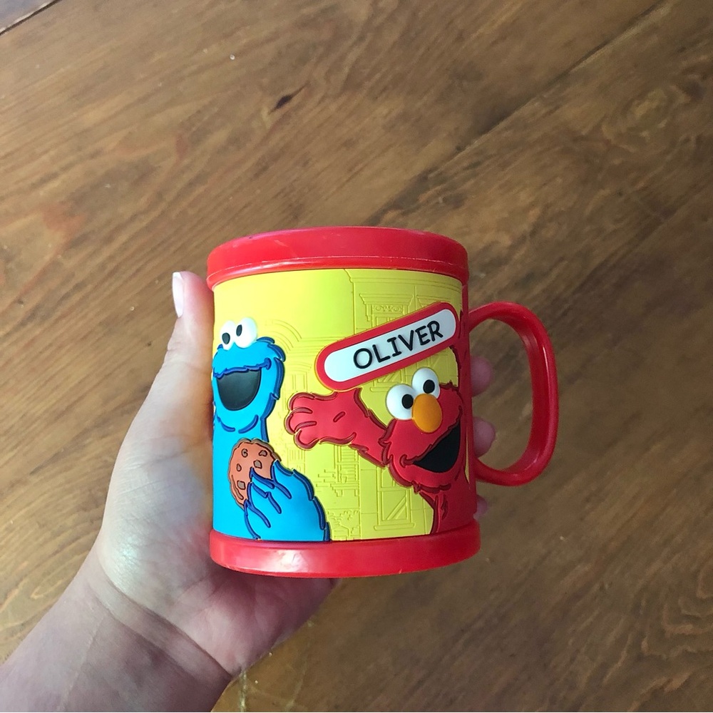 Vintage Sesame Street Plastic Kids Mug with Elmo & Cookie Monster